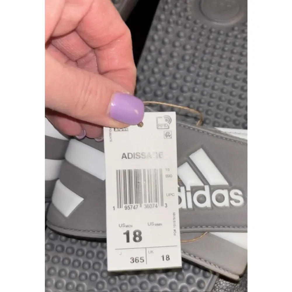 NIB ADIDAS Men's Adissage Slide Grey/White/Grey Size 18 Sporty